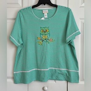 Striped Green Owl Kids Shirt